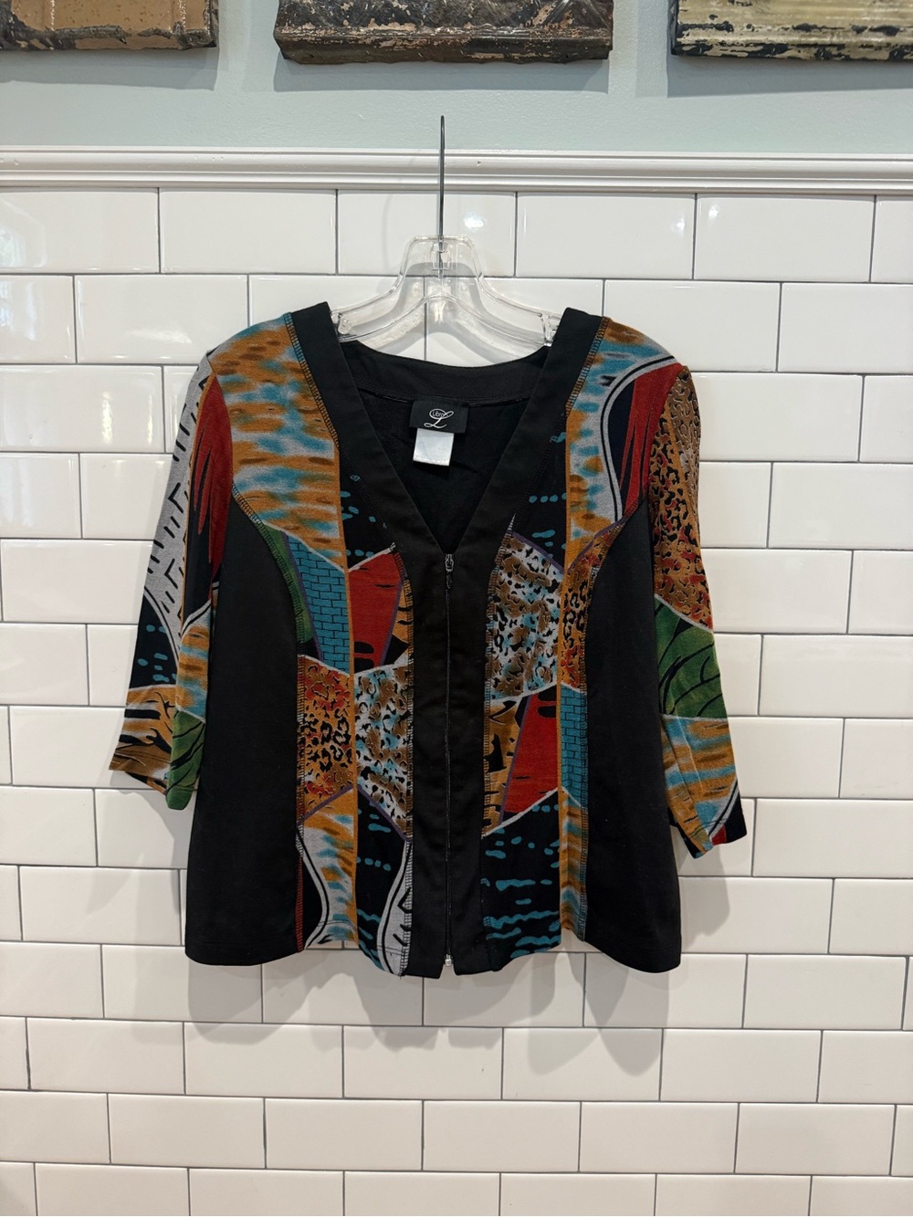 Vintage Libra Patchwork Zip Blouse 90s Retro Art to Wear